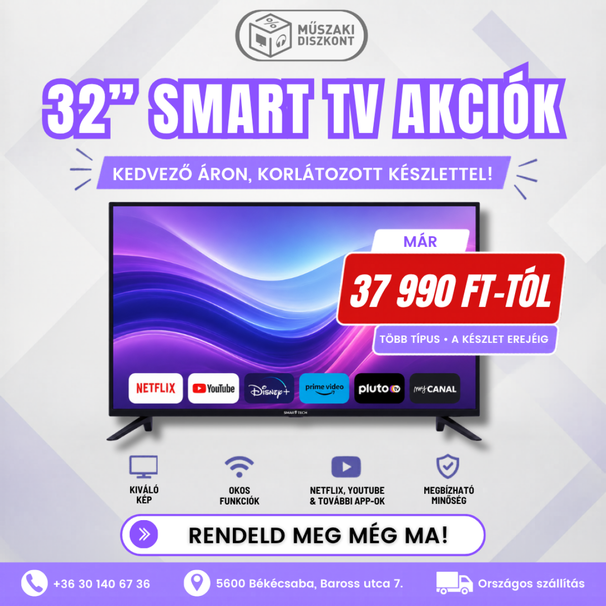 32” SMART LED TV AKCIÓ – Többféle modell készletről