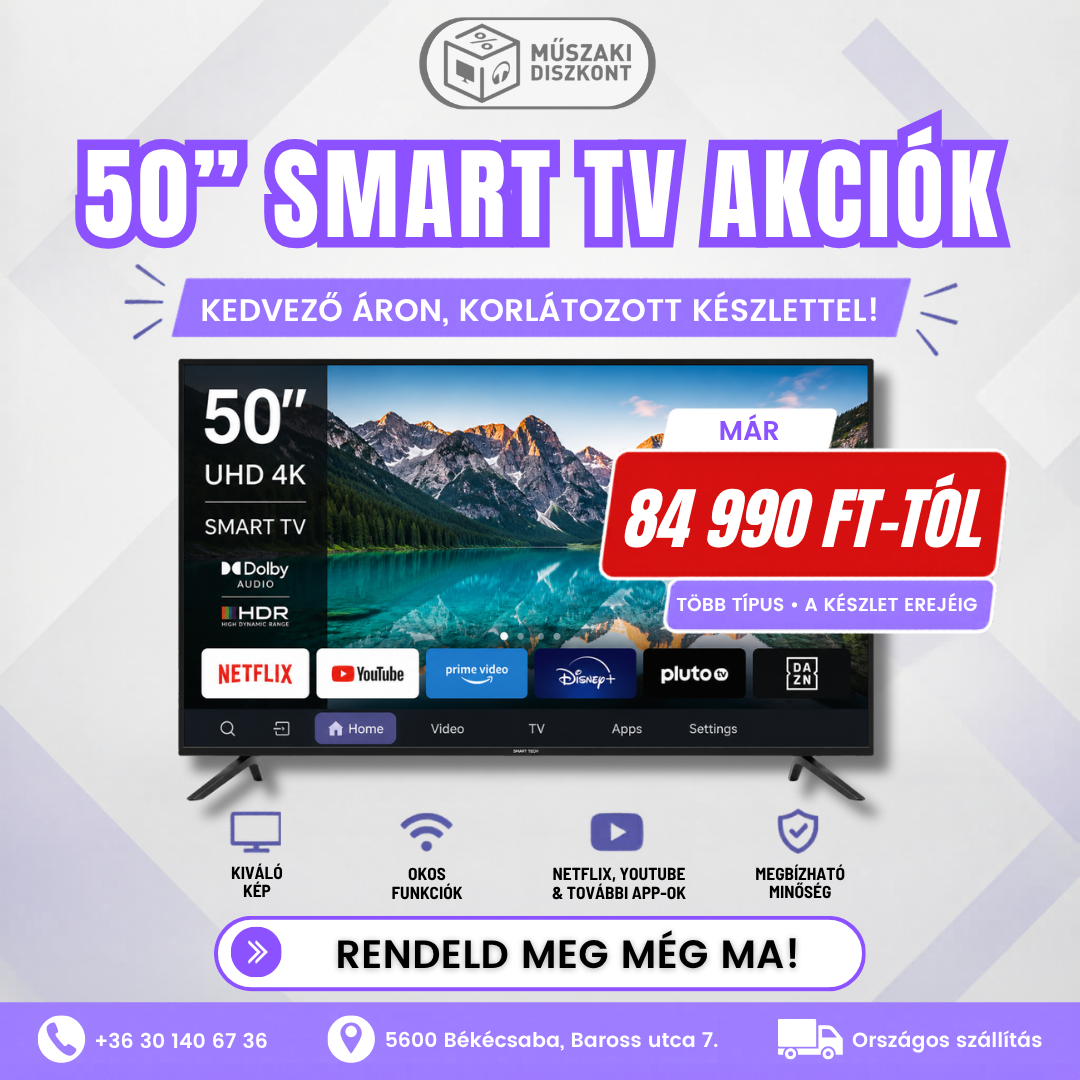 50" SMART LED TV AKCIÓ – Többféle modell készletről